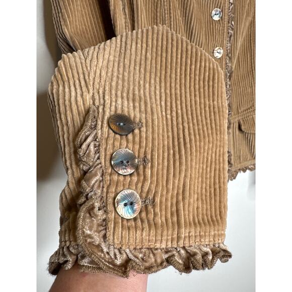 J. Jill Petite Fall Corduroy Jacket Velvet Trim Ruffle Detail Boho Style Medium - Picture 7 of 13